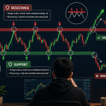 Ilustrasi kawasan support dan resistance pada carta candlestick forex